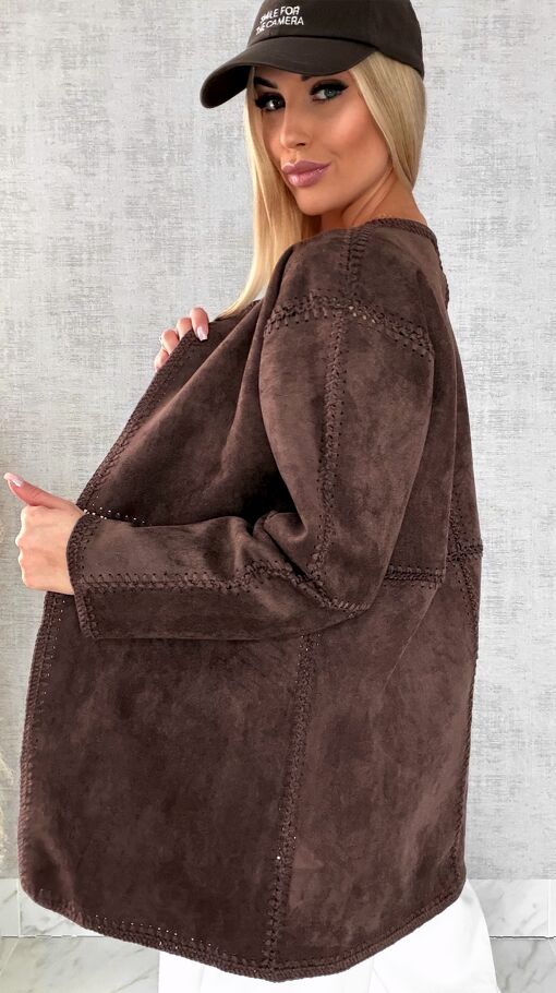 Premium zamszowa marynarka ONE SIZE brąz - R528A