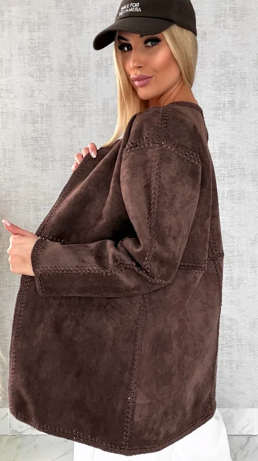 Premium zamszowa marynarka ONE SIZE brąz - R528A