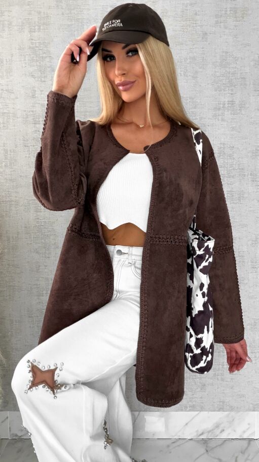 Premium zamszowa marynarka ONE SIZE brąz - R528A