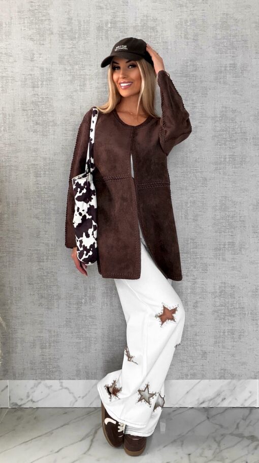 Premium zamszowa marynarka ONE SIZE brąz - R528A