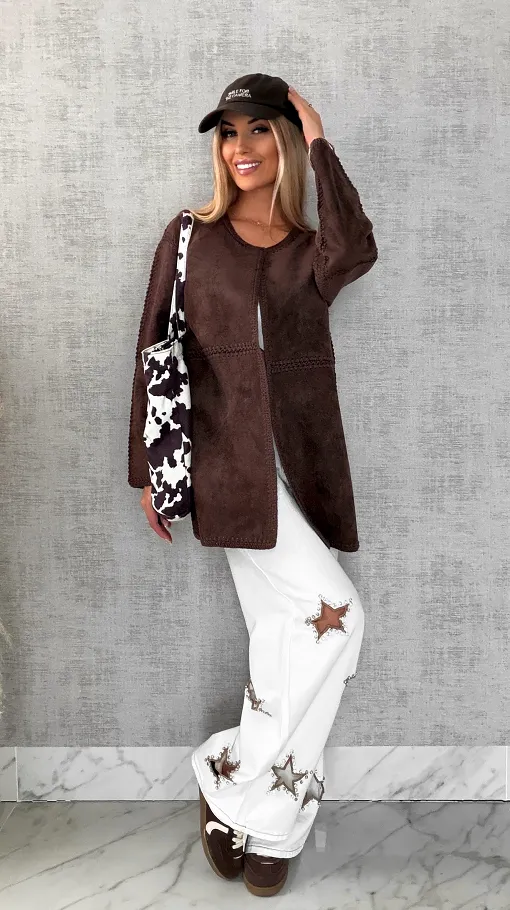 Premium zamszowa marynarka ONE SIZE brąz - R528A