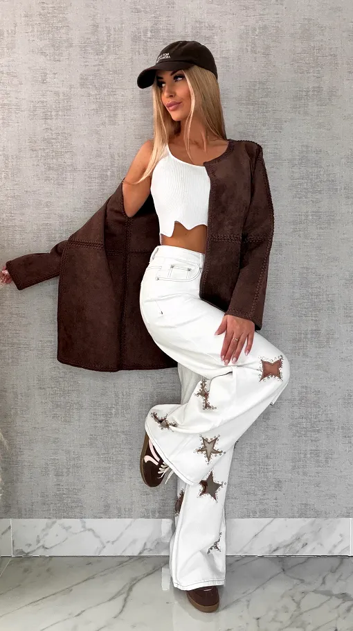 Premium zamszowa marynarka ONE SIZE brąz - R528A