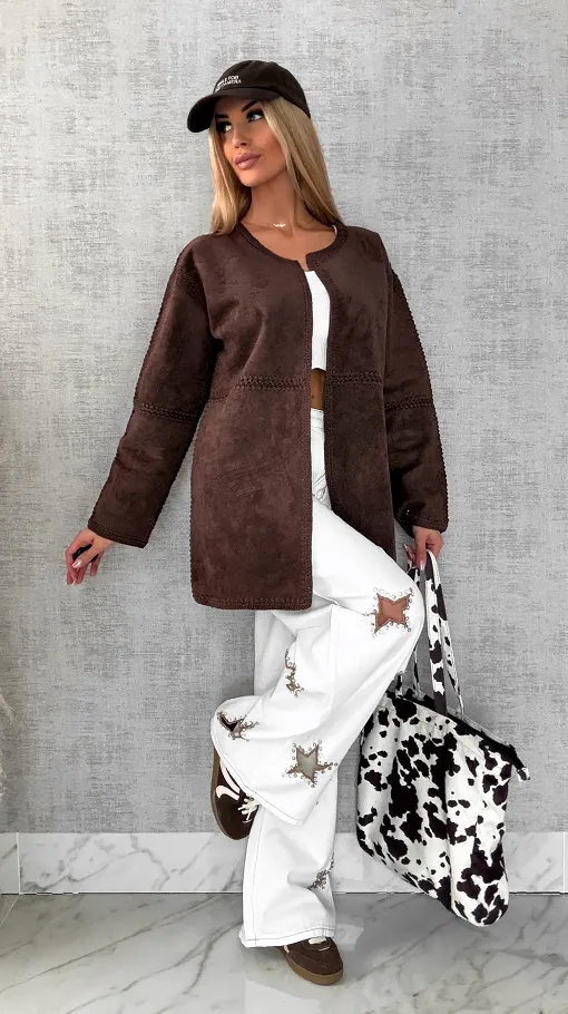 Premium zamszowa marynarka ONE SIZE brąz - R528A