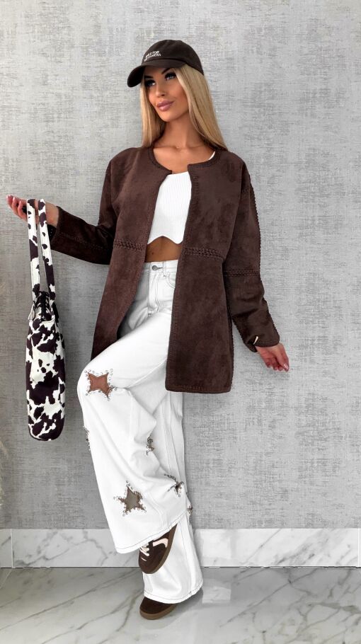 Premium zamszowa marynarka ONE SIZE brąz - R528A