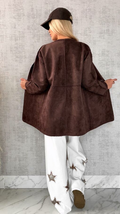 Premium zamszowa marynarka ONE SIZE brąz - R528A