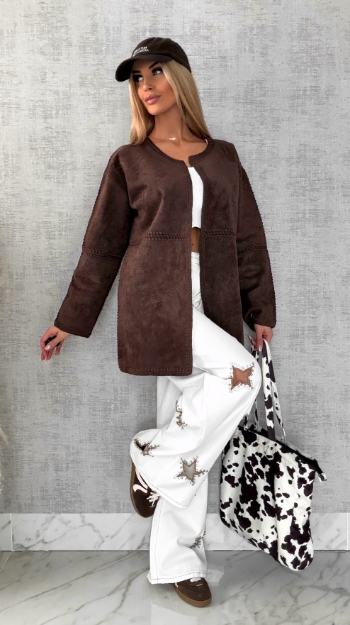 Premium zamszowa marynarka ONE SIZE brąz - R528A