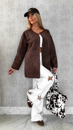 Premium zamszowa marynarka ONE SIZE brąz - R528A