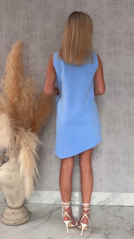 Niebieska sukienka z eko zamszu z wiązaniem ONE SIZE - R435