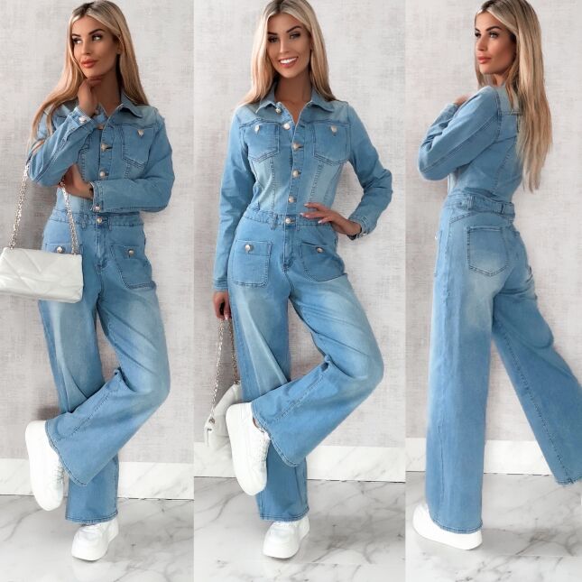 Bardzo elastyczny jeansowy kombinezon na wiosnę - R472