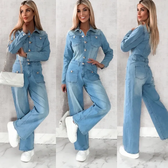 Bardzo elastyczny jeansowy kombinezon na wiosnę - R472