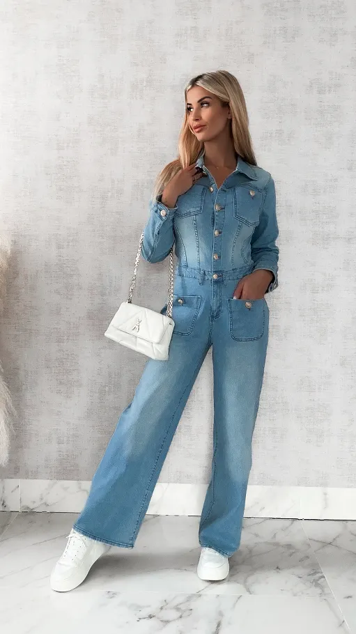 Bardzo elastyczny jeansowy kombinezon na wiosnę - R472