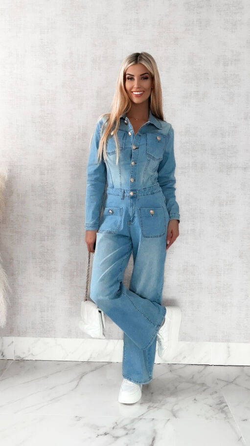 Bardzo elastyczny jeansowy kombinezon na wiosnę - R472