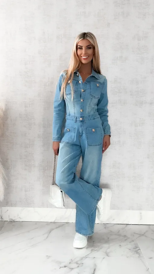 Bardzo elastyczny jeansowy kombinezon na wiosnę - R472