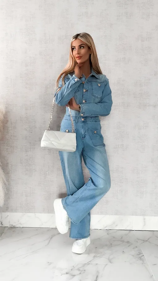 Bardzo elastyczny jeansowy kombinezon na wiosnę - R472