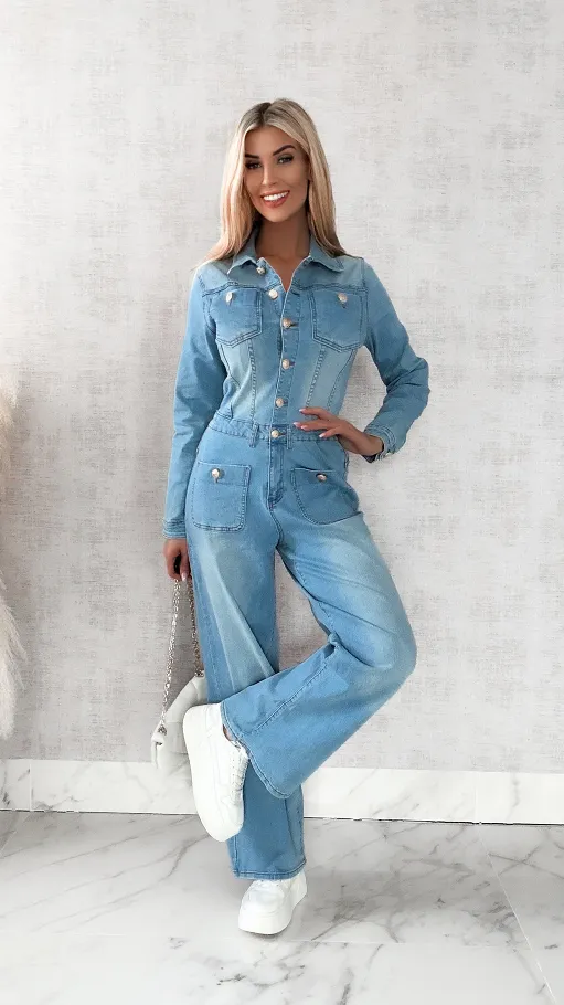 Bardzo elastyczny jeansowy kombinezon na wiosnę - R472