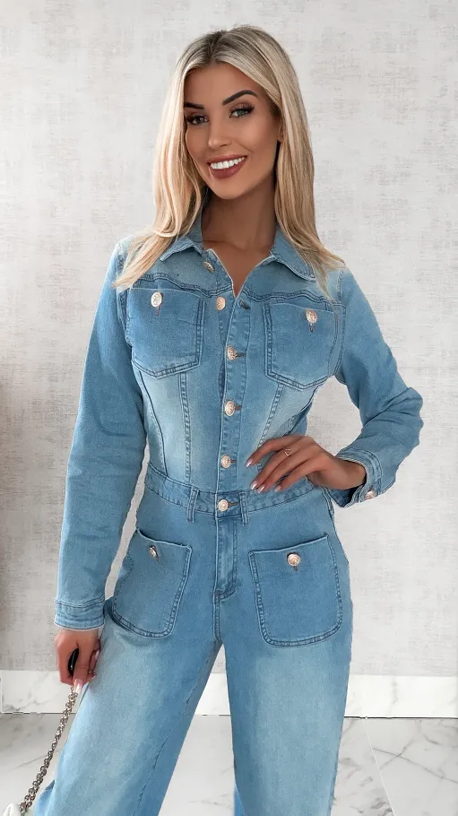 Bardzo elastyczny jeansowy kombinezon na wiosnę - R472