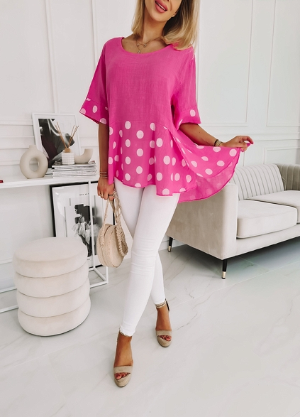 Bawełniana bluzka GROCHY różowa - K303A