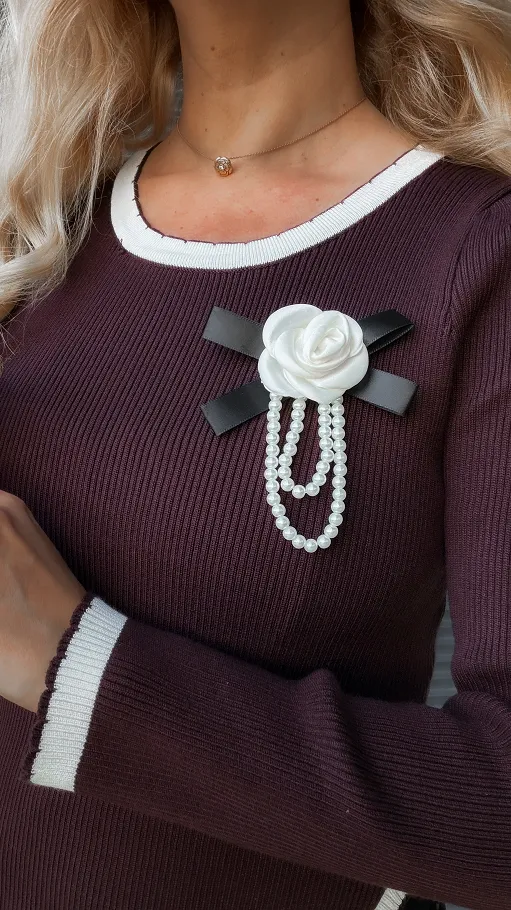 Dzianinowa elastyczna bluzka z wiskozy CZEKOLADOWA - R300B