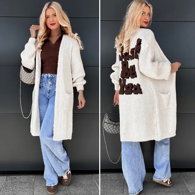 Długi kardigan JUST BE YOU w kolorze ecru ONE SIZE - P976A