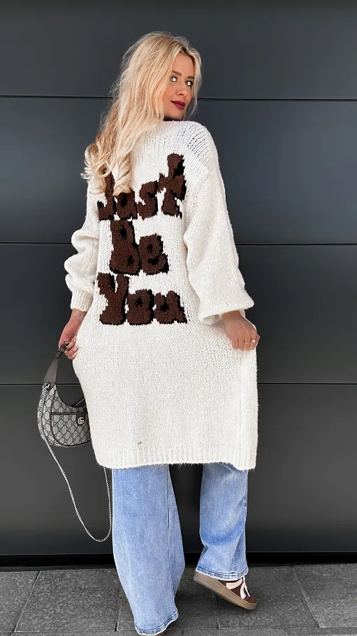 Długi kardigan JUST BE YOU w kolorze ecru ONE SIZE - P976A