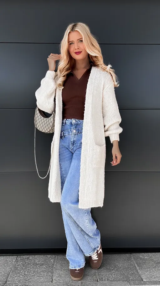 Długi kardigan JUST BE YOU w kolorze ecru ONE SIZE - P976A