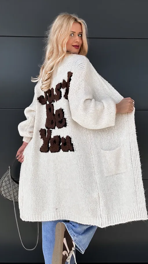 Długi kardigan JUST BE YOU w kolorze ecru ONE SIZE - P976A