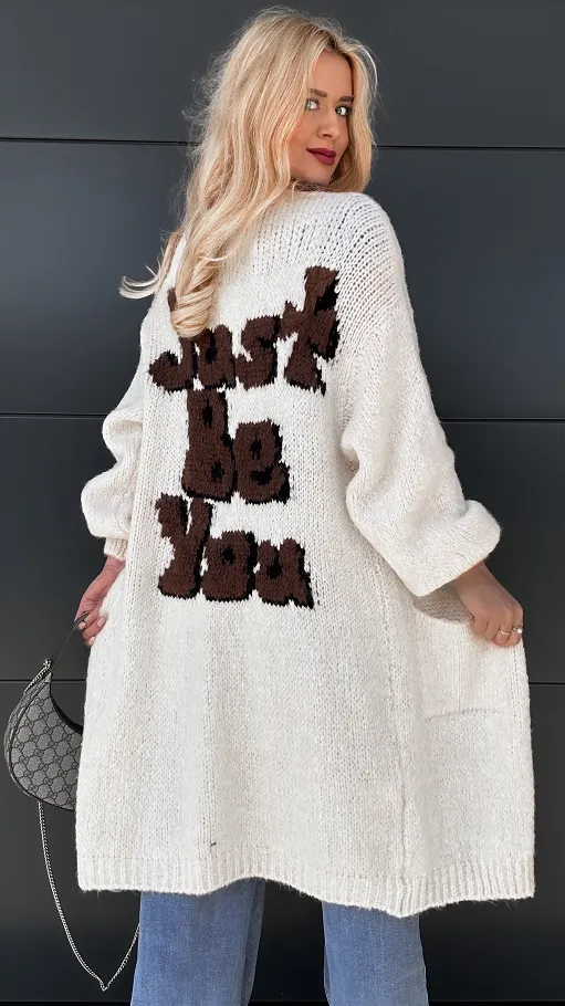 Długi kardigan JUST BE YOU w kolorze ecru ONE SIZE - P976A