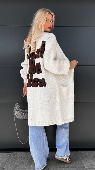 Długi kardigan JUST BE YOU w kolorze ecru ONE SIZE - P976A