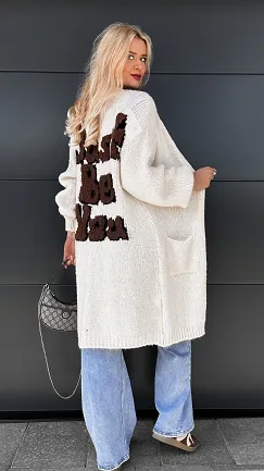 Długi kardigan JUST BE YOU w kolorze ecru ONE SIZE - P976A