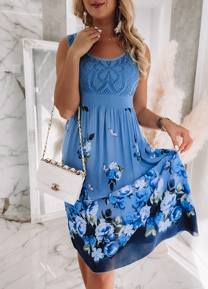 Sukienka w MALOWANE kwiaty BLUE - K612