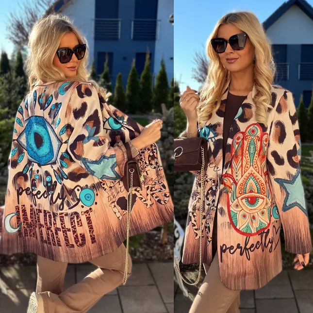 Zamszowa marynarka na jesień w złote mini cyrkonie ONE SIZE - R188