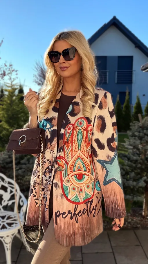 Zamszowa marynarka na jesień w złote mini cyrkonie ONE SIZE - R188