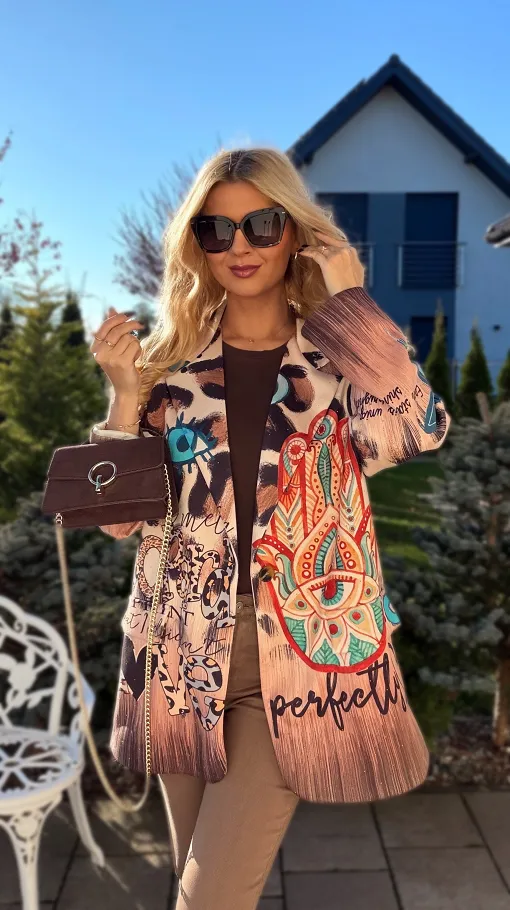 Zamszowa marynarka na jesień w złote mini cyrkonie ONE SIZE - R188