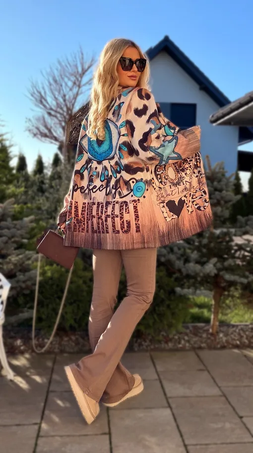 Zamszowa marynarka na jesień w złote mini cyrkonie ONE SIZE - R188