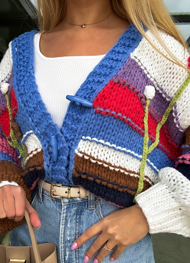 Bawełniany kolorowy sweter z ręcznie robionymi rękawami PREMIUM - M771