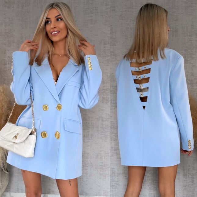 Oryginalna marynarka OVERSIZE z paskami i złotymi guzikami BLUE - R755A