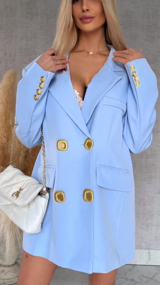 Oryginalna marynarka OVERSIZE z paskami i złotymi guzikami BLUE - R755A