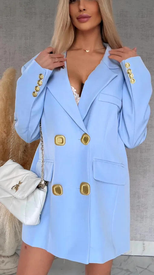 Oryginalna marynarka OVERSIZE z paskami i złotymi guzikami BLUE - R755A