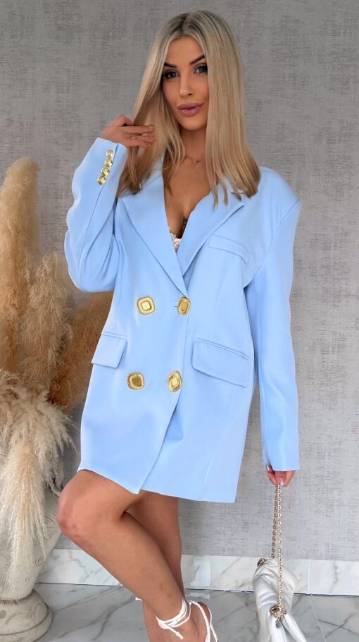 Oryginalna marynarka OVERSIZE z paskami i złotymi guzikami BLUE - R755A