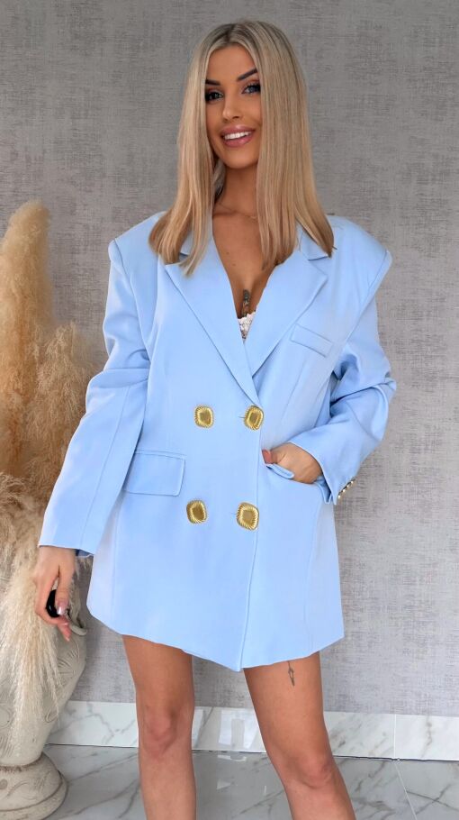 Oryginalna marynarka OVERSIZE z paskami i złotymi guzikami BLUE - R755A