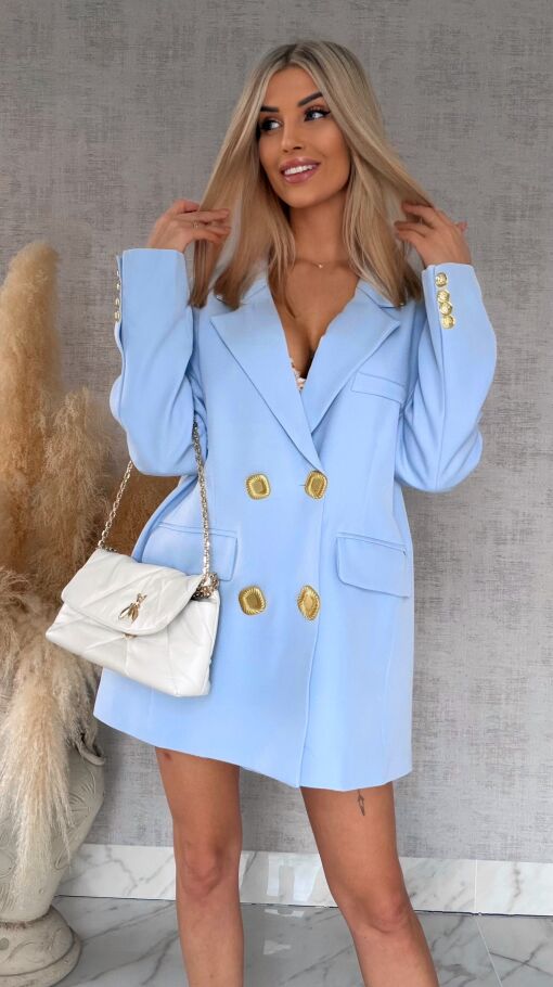 Oryginalna marynarka OVERSIZE z paskami i złotymi guzikami BLUE - R755A