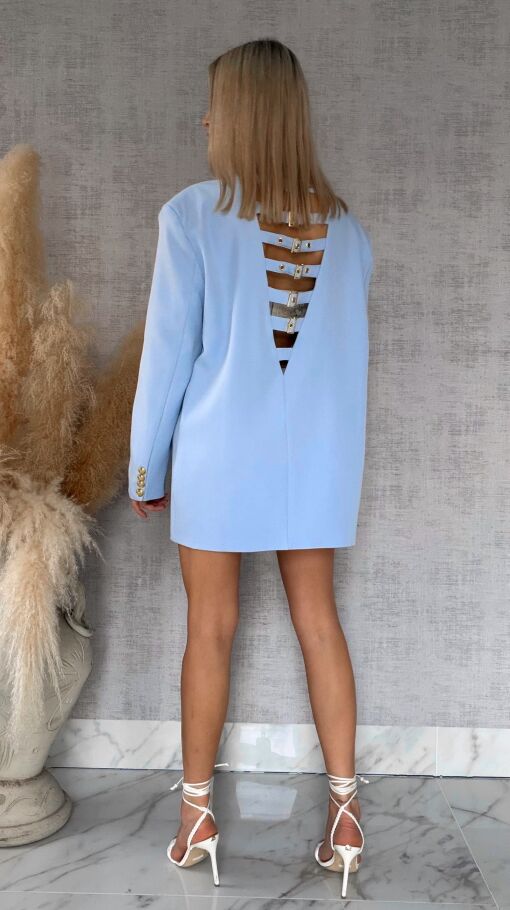 Oryginalna marynarka OVERSIZE z paskami i złotymi guzikami BLUE - R755A