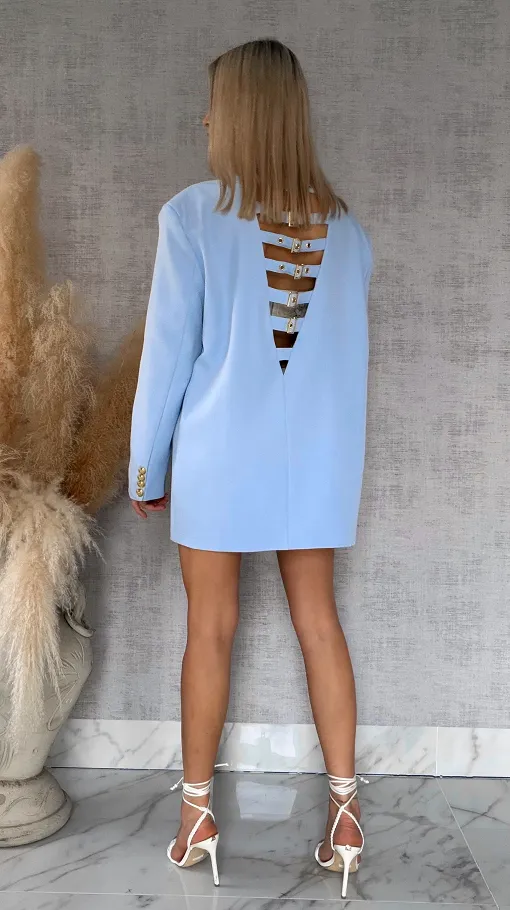 Oryginalna marynarka OVERSIZE z paskami i złotymi guzikami BLUE - R755A