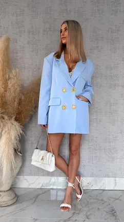 Oryginalna marynarka OVERSIZE z paskami i złotymi guzikami BLUE - R755A