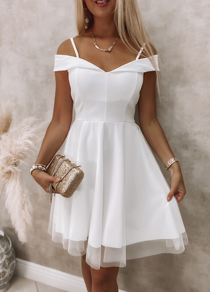 Elegancka sukienka z tiulem WHITE - J927B