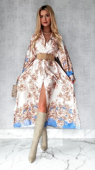 Długa maxi sukienka na guziki w kwiaty ONE SIZE - P499