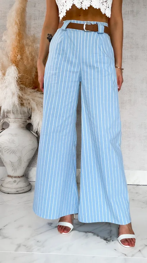 Niebieski elastyczny komplet w paski marynarka + spodnie ONE SIZE - R861