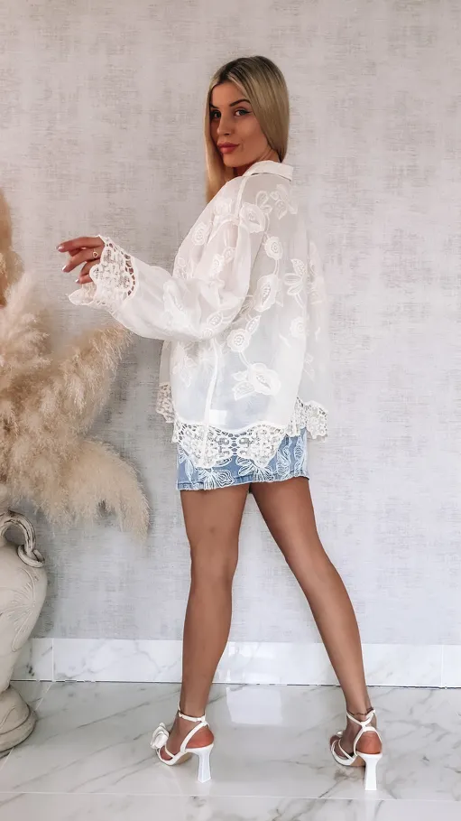 Elegancka bawełniana koszula w stylu boho ONE SIZE ecru - R931