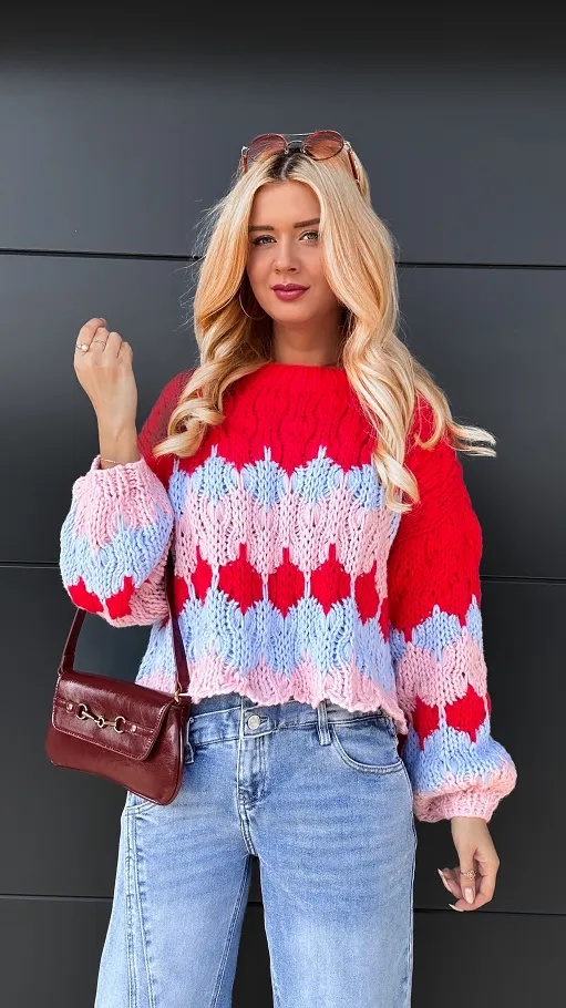 Grubo pleciony luźny sweter do jeansów ONE SIZE - R083