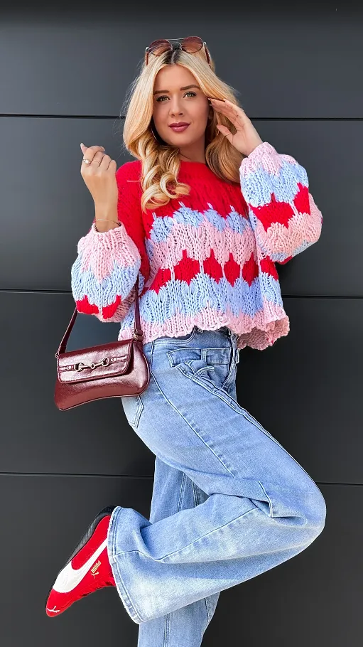 Grubo pleciony luźny sweter do jeansów ONE SIZE - R083